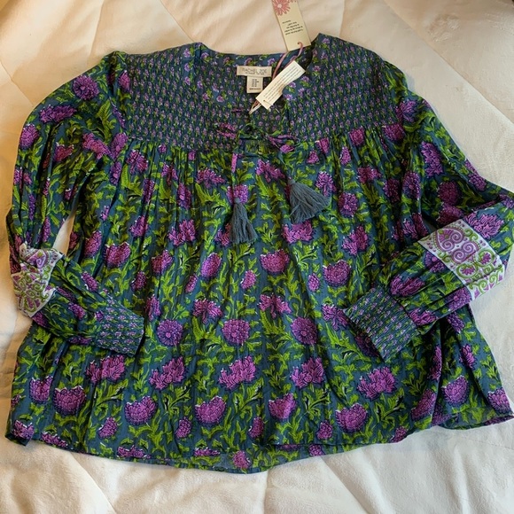 NWT Rachel Zoe Womens Peasant Boho Artsy Floral Blouse Top Size M - Picture 2 of 10